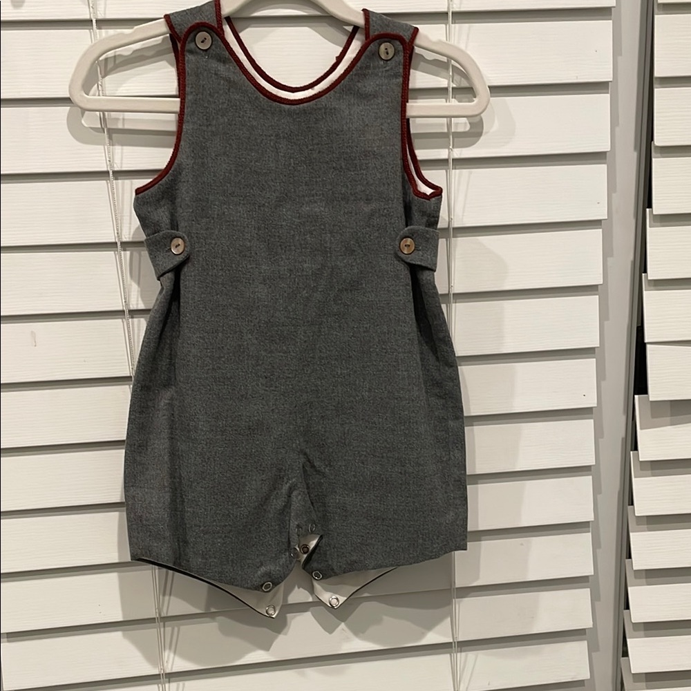 Stylish Gray Baby Romper with Red Trim